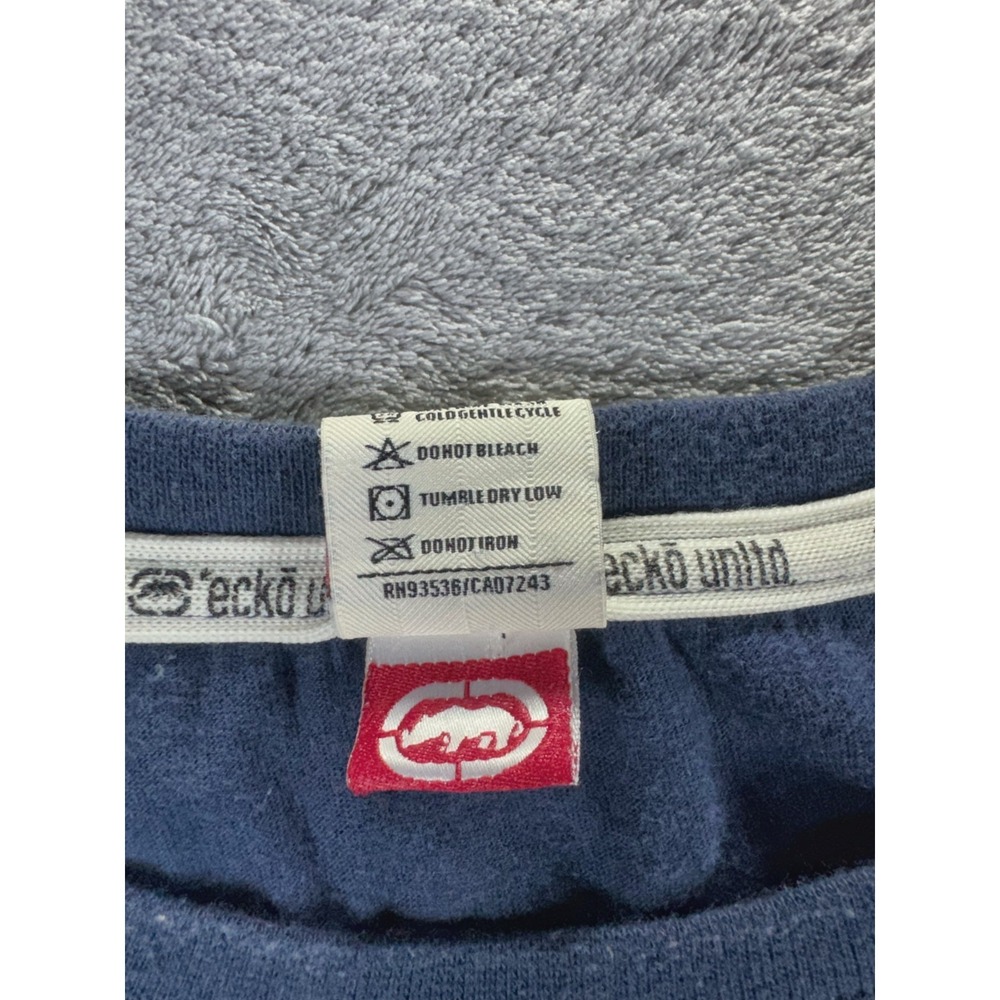 Ecko Unltd Gothic Logo T-Shirt Navy Blue Gold Vintage 2000s Y2K Mens 2XL - Picture 9 of 13